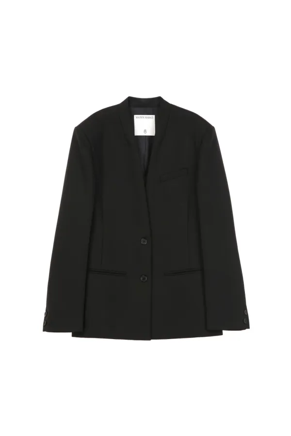 No-collared Single Breasted Jacket, Black