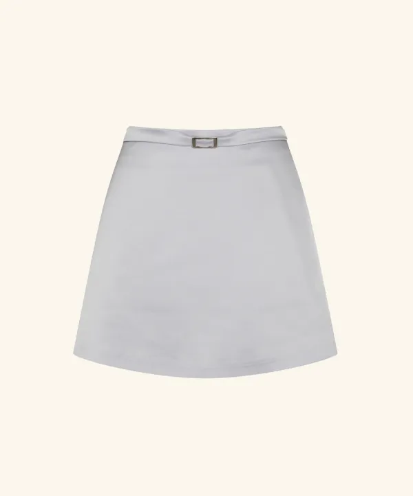 Letters Satin Belt Mini Skirt (Grey Lavender)