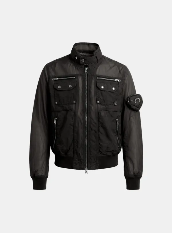 [w-jkt26-034] Daytona High-Neck Lightweight Nylon Bomber Jacket - Black