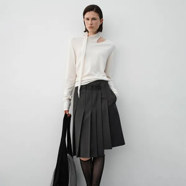 (SK-5038)PLEATED COVERED DIAGONAL SKIRT