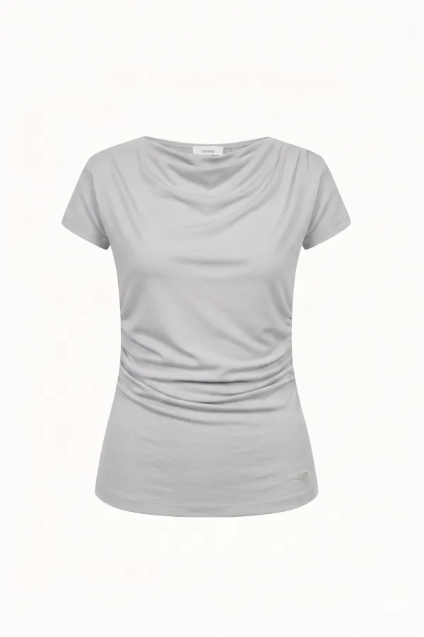 Drape Neck Cap Sleeve T-Shirt[LMBFSUTT619]-2color