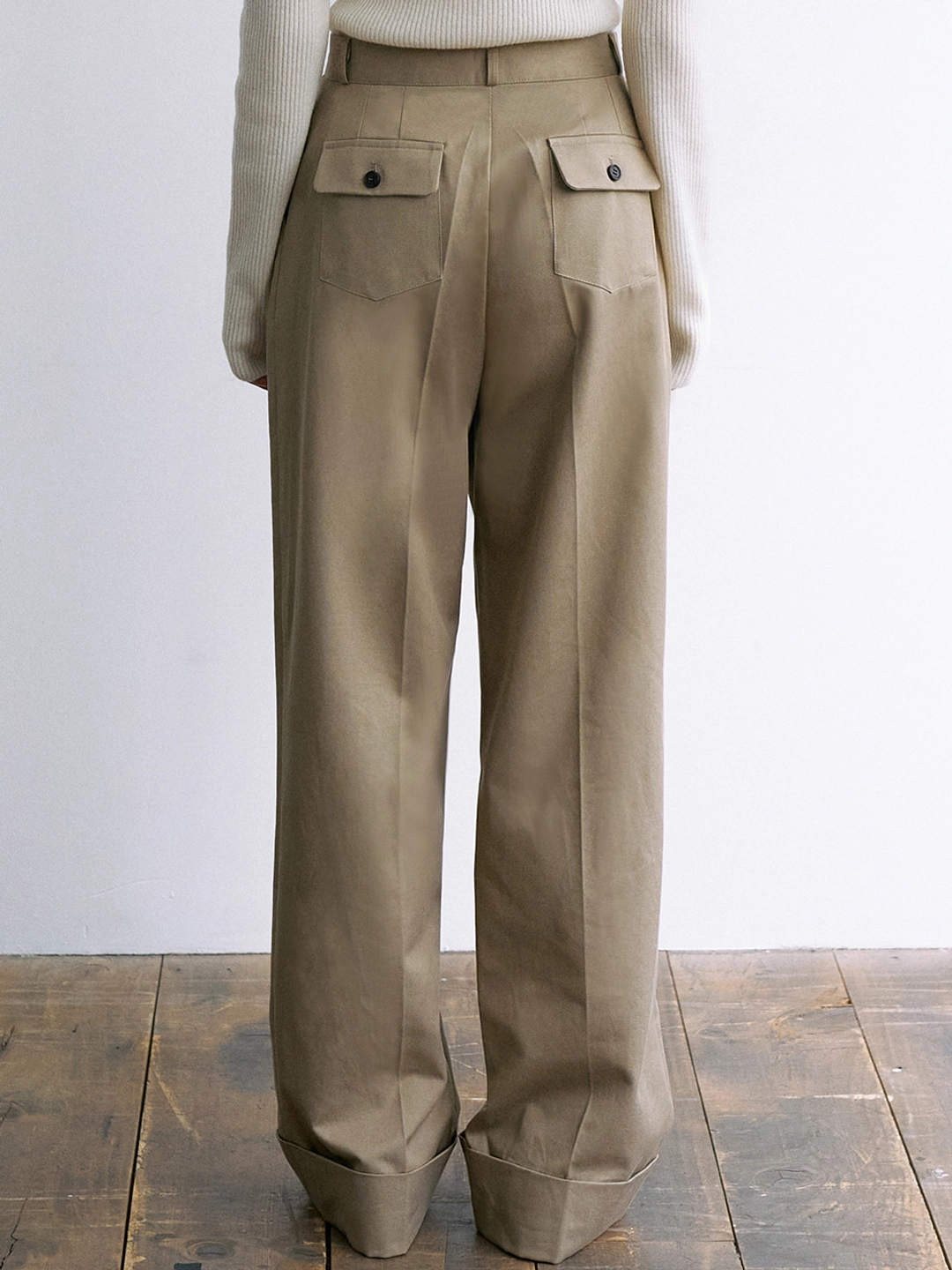 아워코모스 comos 1665 roll-up detail wide slacks (beige) 상품 이미지 2