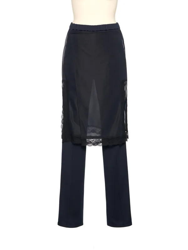 PS26 NAVY SKIRT LAYERED TRACK PANTS