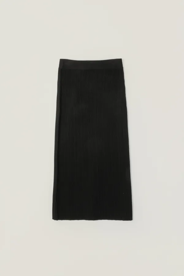 ELENA PLEATS KNIT LONG SKIRT_BLACK