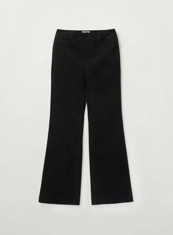 (W) Soft Corduroy Semi Flared Pants - Black