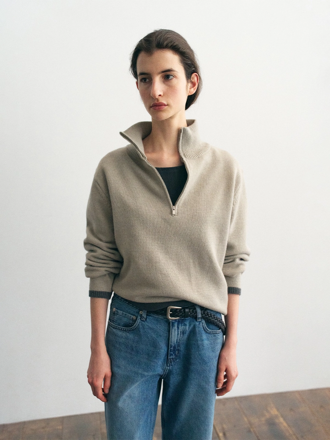 더릴 Vera Half-Zip Knit_Ash Beige 상품 이미지 1