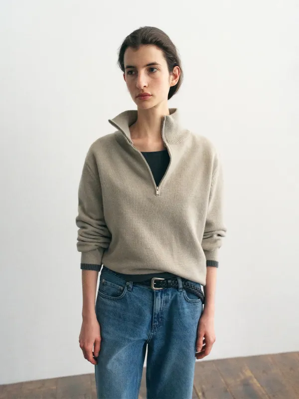 Vera Half-Zip Knit_Ash Beige