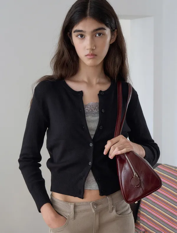 Ribbed wool basic cardigan_Black
