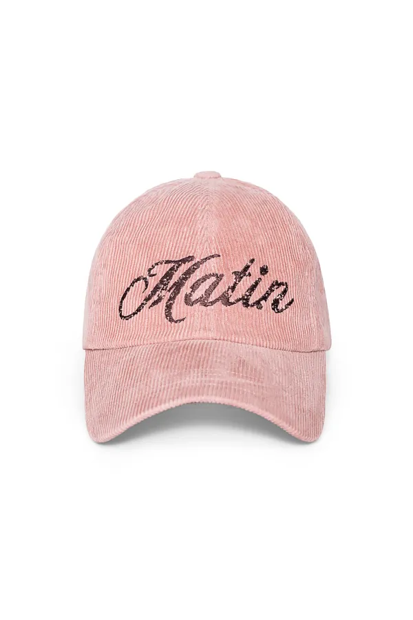 MATIN CRACKED SCRIPT CORDUROY BALL CAP IN PINK
