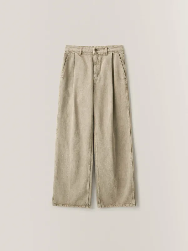 클래식 원턱 데님_khaki beige