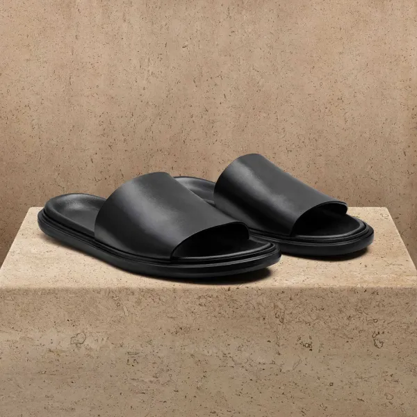 Men's Leather Slide - Black
