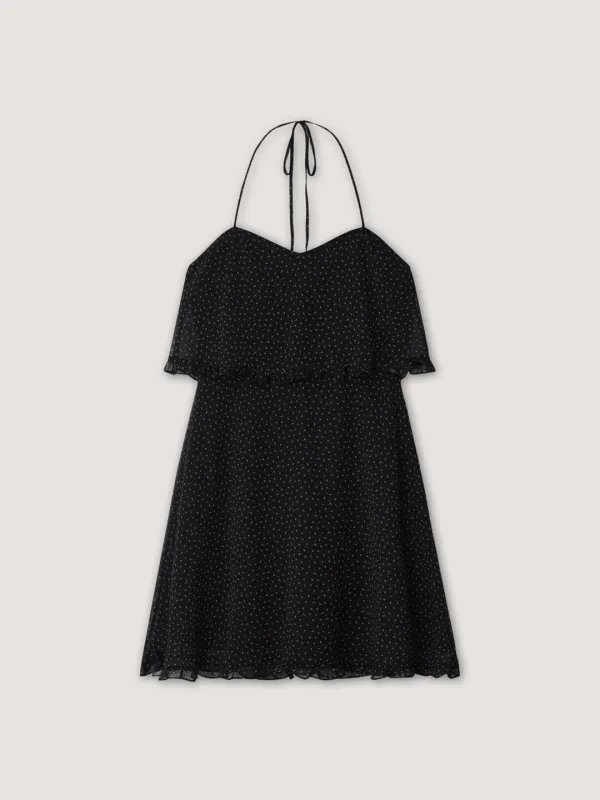 [3rd/Restock] Flower Halter Dress – Black