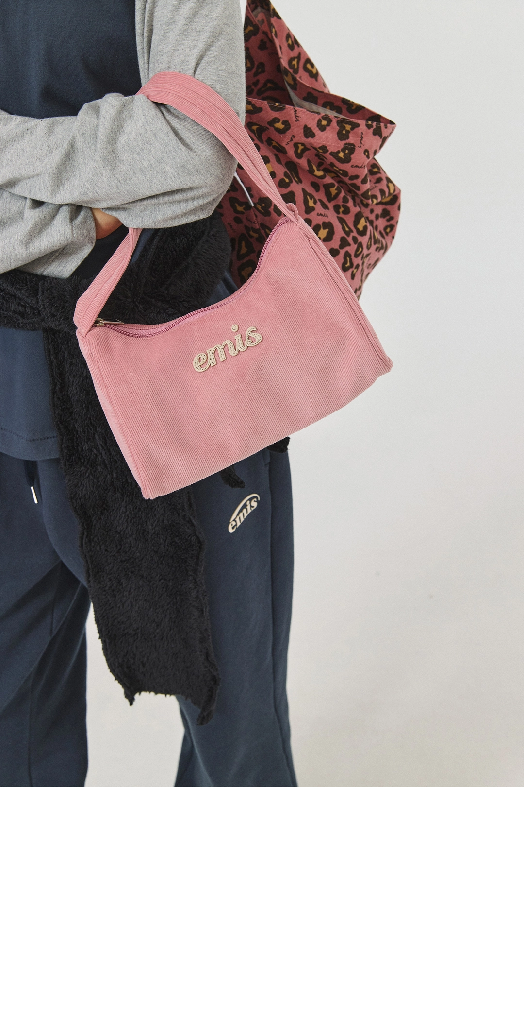이미스 CORDUROY APPLIQUE HOBO BAG-PINK 상품 이미지 2
