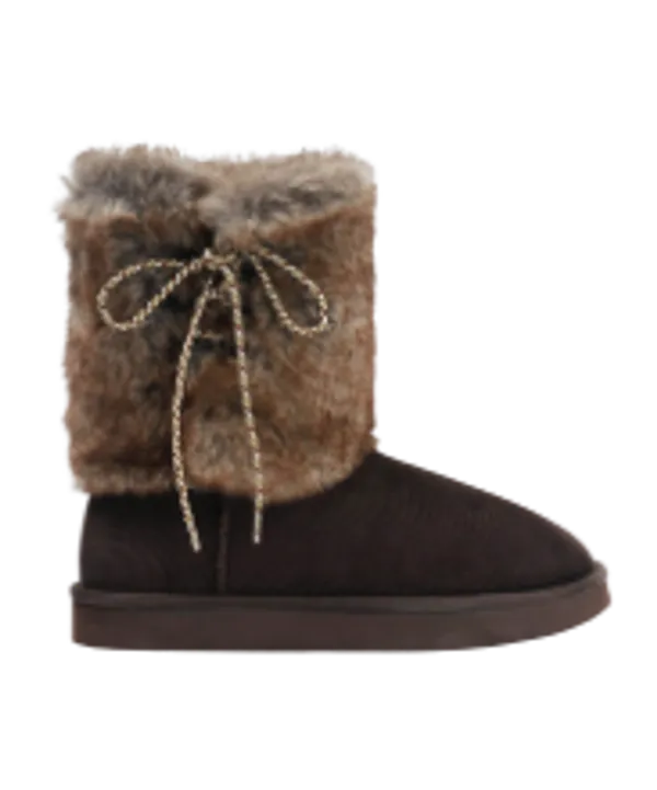 CORDUROY FUR TRIM BOOTS BROWN