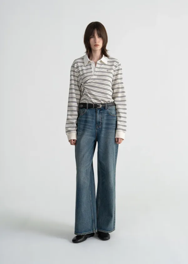 PIQUE STRIPED TWIST POLO SHIRT - IVORY