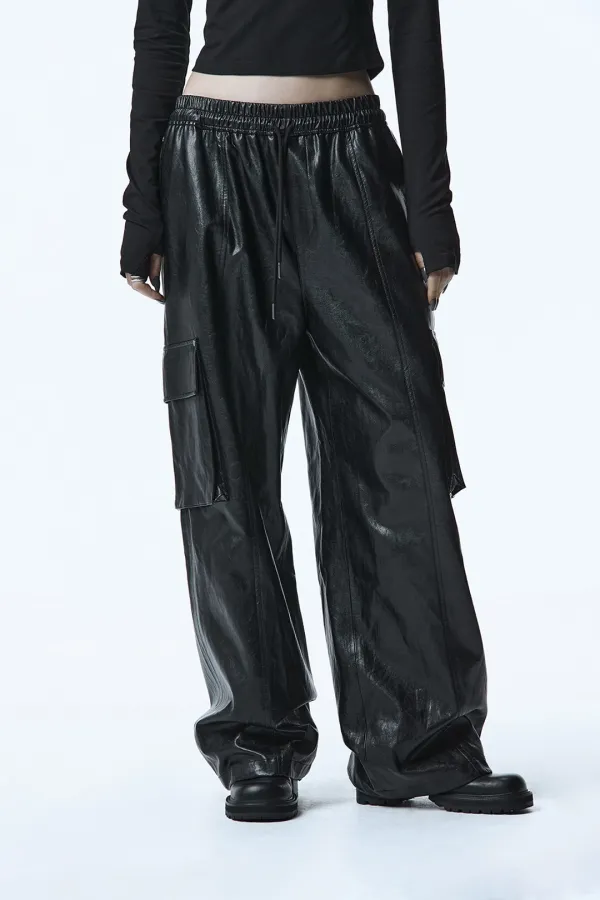 TMB Cargo Leather Pants [ Black ]
