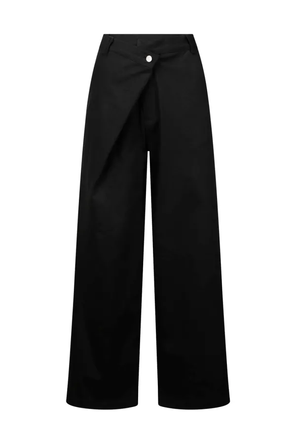 FOLDED WIDE PANTS (UNISEX) BLACK