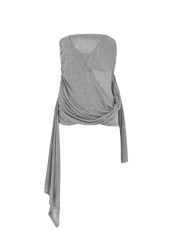 [3RD] SIGNATURE DRAPE TUBE TOP, LIGHT GRAY
