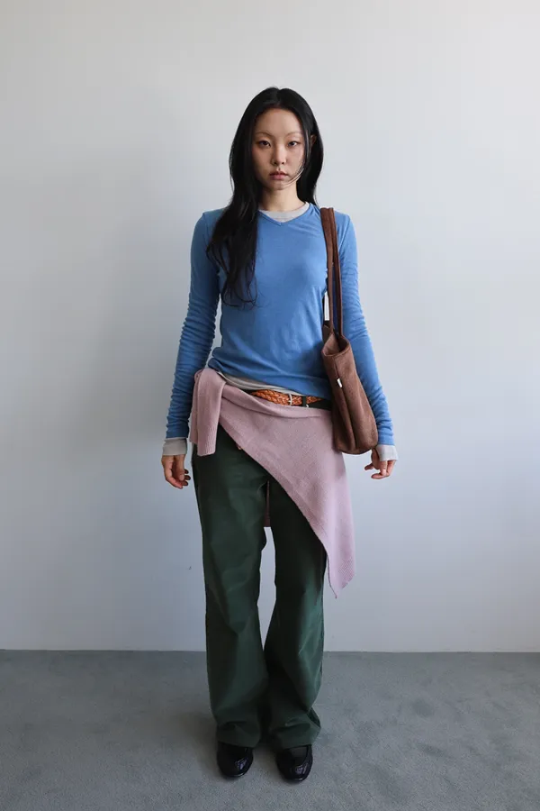 Wool V-neck T-shirt_blue
