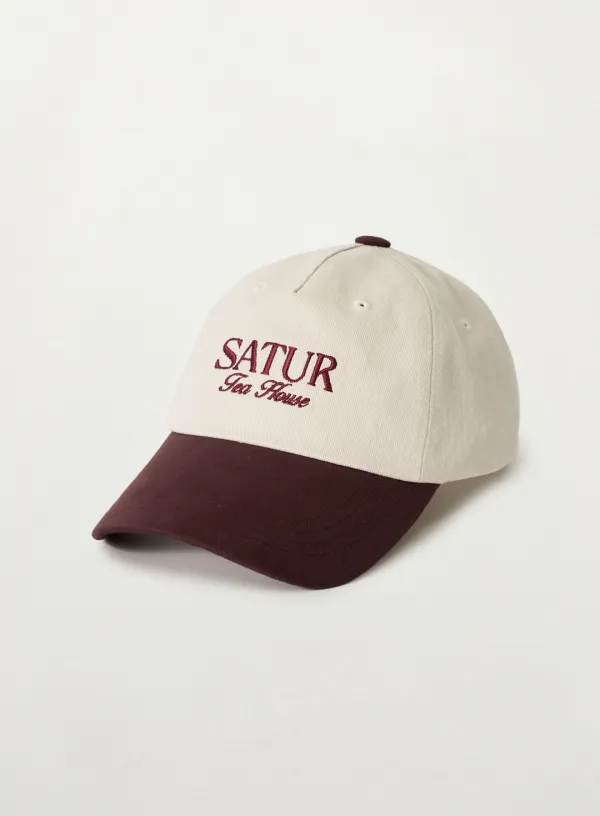 [Exclusive] SATUR X Tea House Contrast 5 Panel Ball Cap - Burgundy