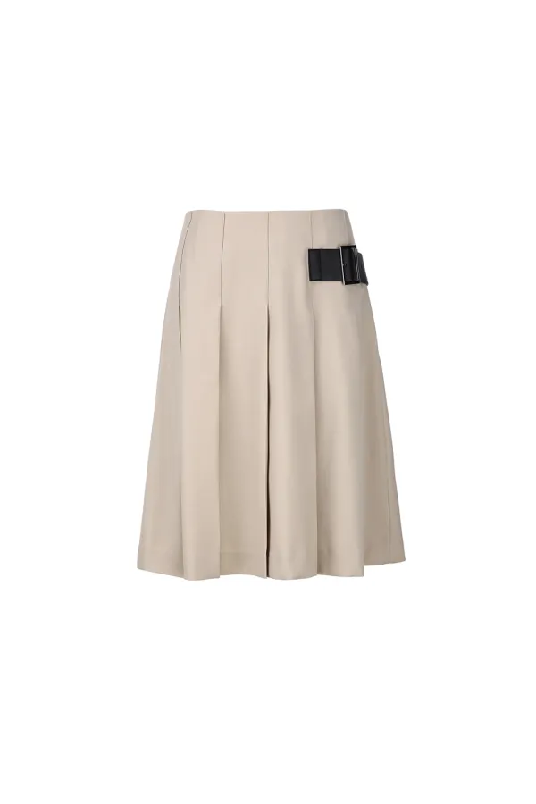 Pleats Buckle Skirt, Light Beige