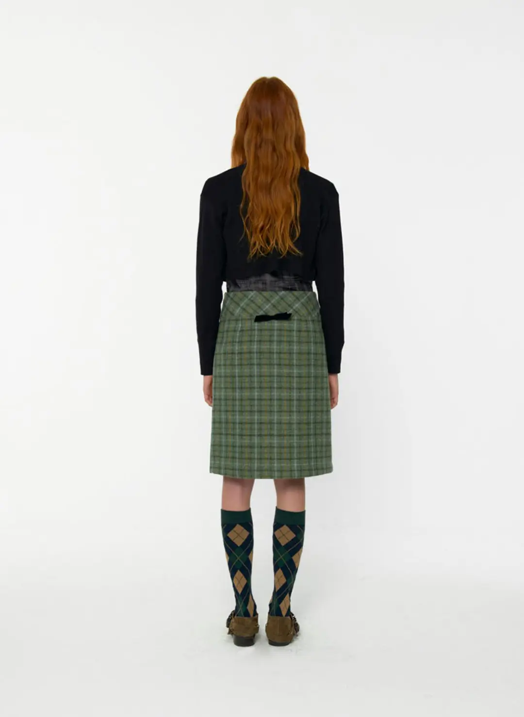 루루서울 Joy Wool Check Midi Skirt (Green) 상품 이미지 2