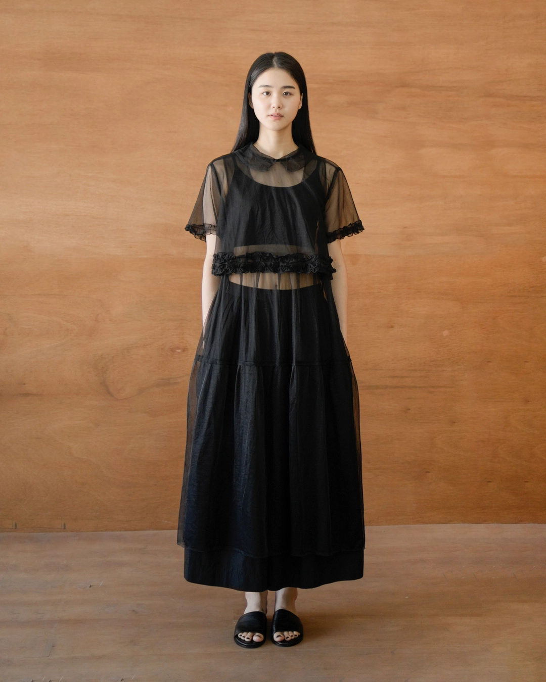 유노이아 layered mesh blouse 상품 이미지 2