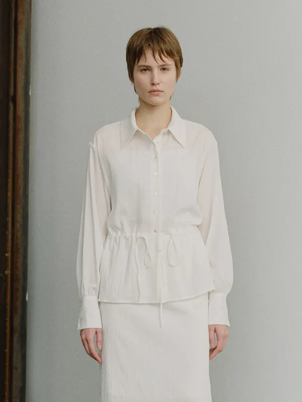 TIS SHEER DRAWSTRING WAIST SHIRT_WHITE