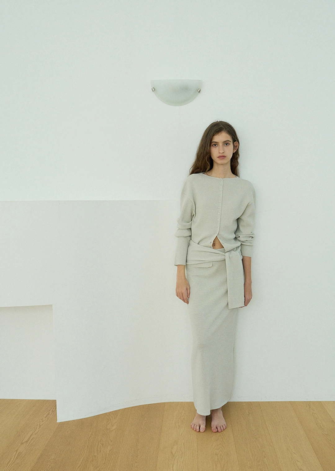 하베크 Cool knit skirt & scarf set / Cloud gray 상품 이미지 1
