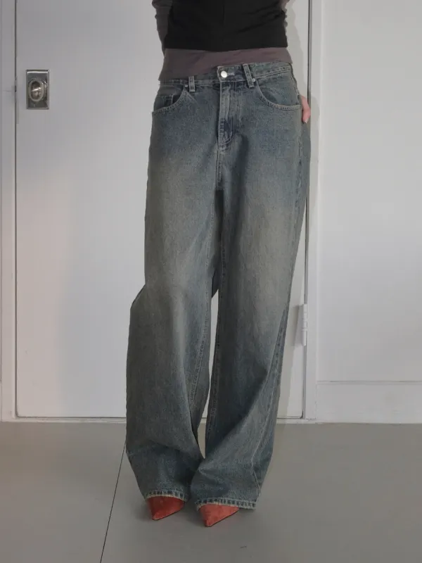 Damaged Washing Denim Pants, Deep Blue