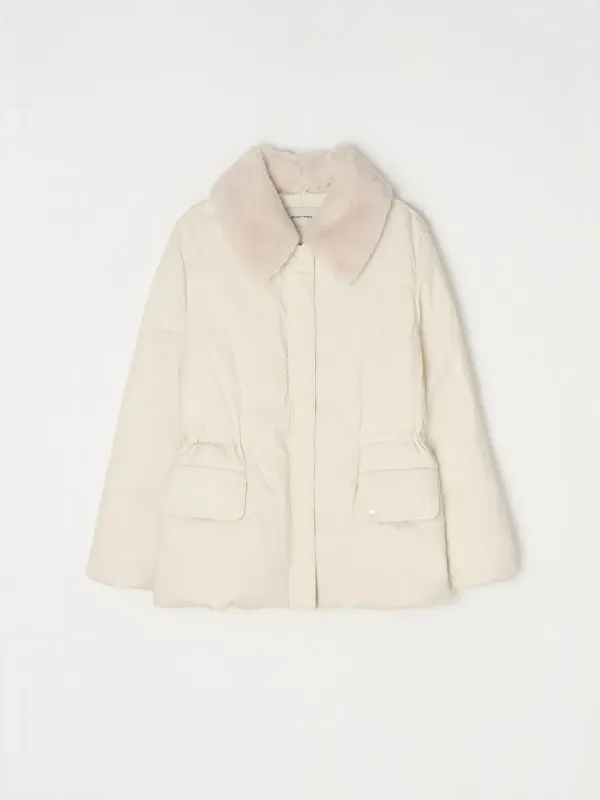 Detachable collar duck down jacket - Cream ivory