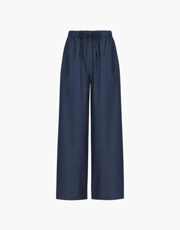denim pocket banding pants - navy