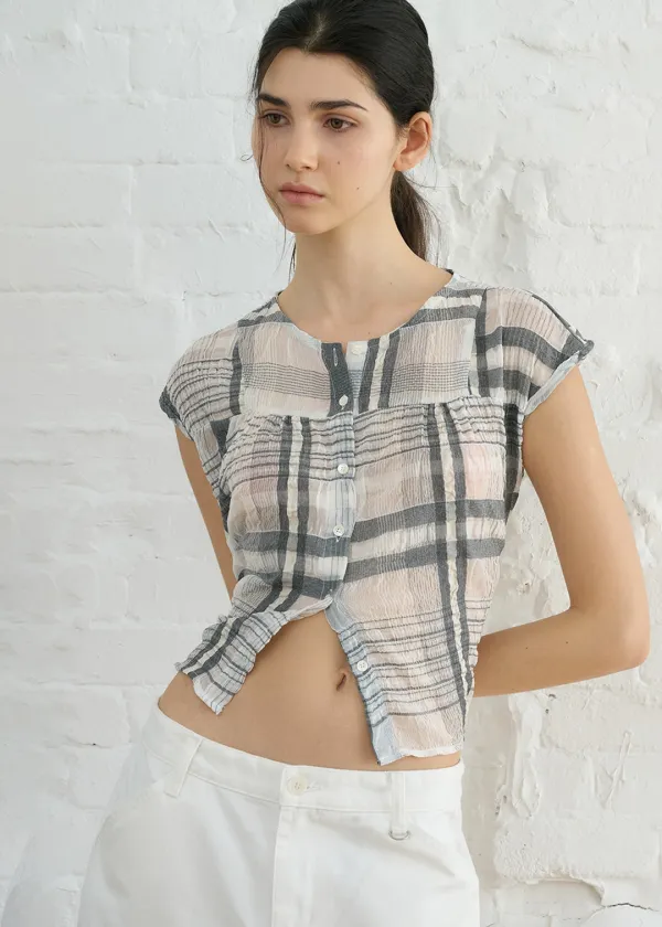 Check flare blouse (black)