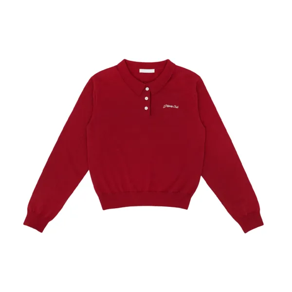 Cotton Cashmere Knit PK Shirt (wine red)