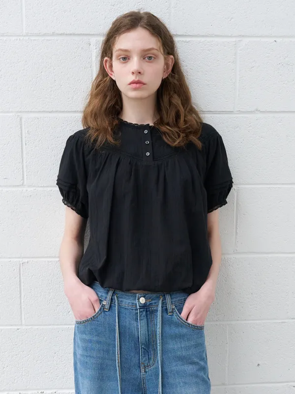 Lace volume blouse [KNSS07BL02]_Black
