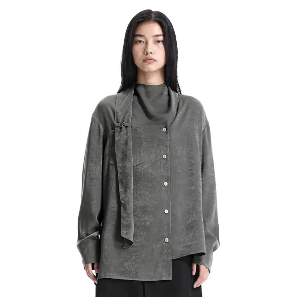 Asymmetric Scarf Blouse [ Charcoal ]