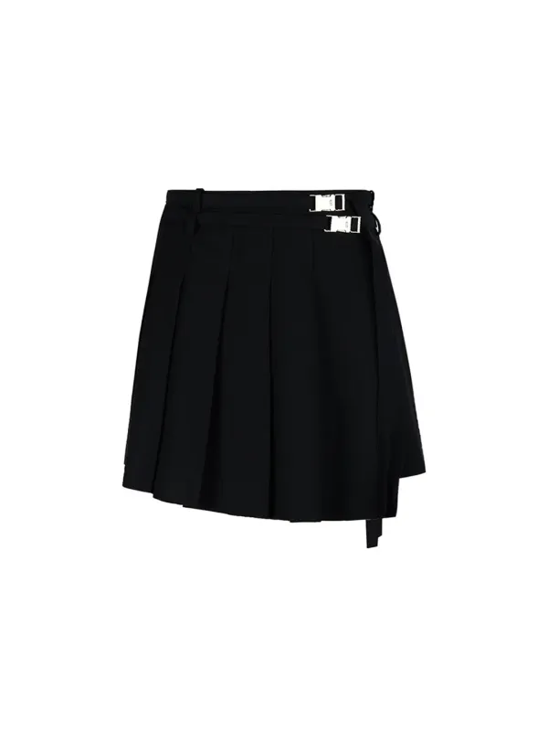UNBALANCE PLEATED MINI SKIRT (BLACK)