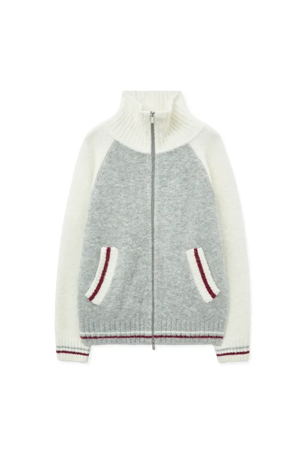 HIGH NECK RAGLAN KNIT ZIP UP FOR MEN IN IVORY