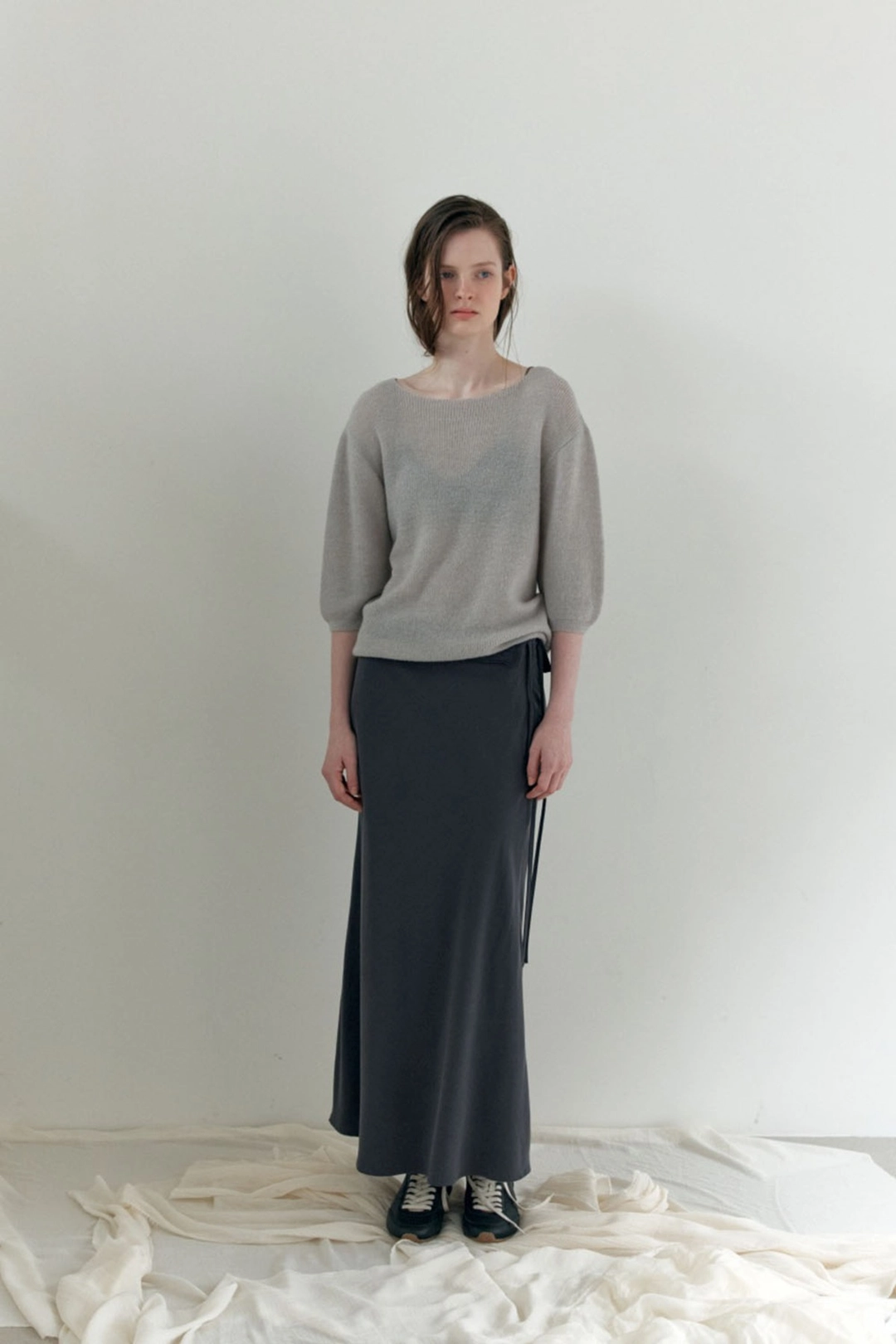 더릴 [3rd] Folded Long Skirt_Charcoal 상품 이미지 1