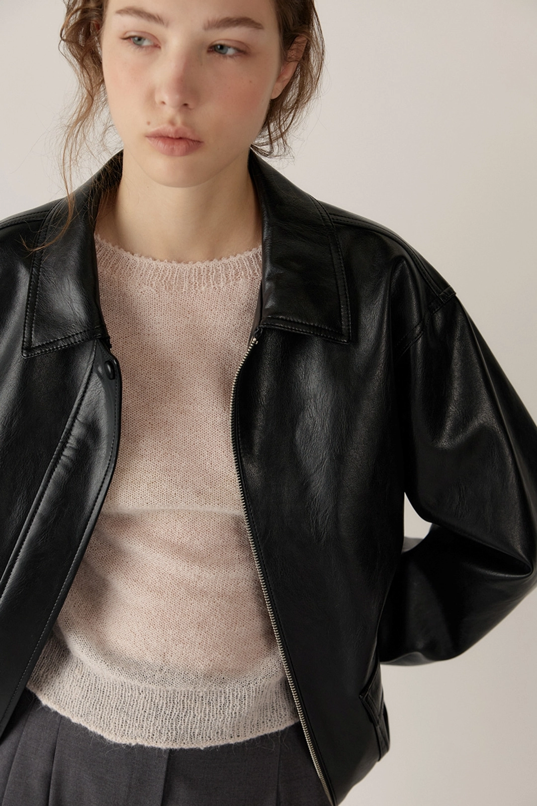 블랭크공삼 overfit leather blouson (black) 상품 이미지 3