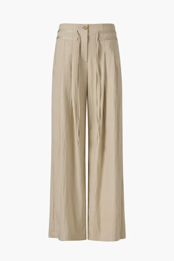Pintucked Summer Wide Pants, Light Beige