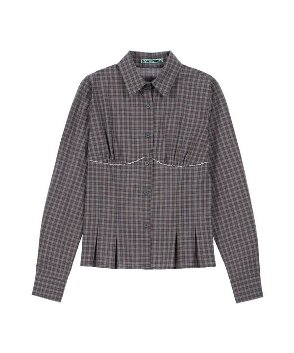 Lace Line Pintuck Shirt [Brown]