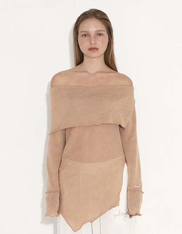 LONG OFF-SHOULDER SWEATER, BEIGE