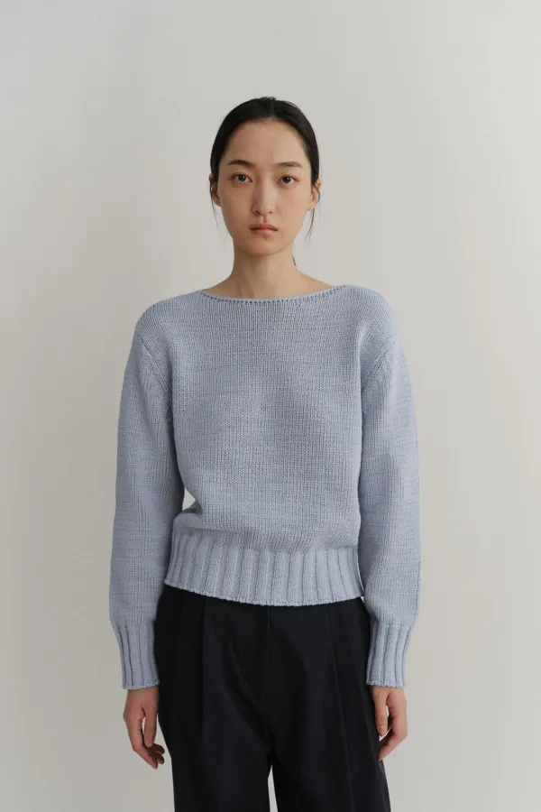 Cotton boat neck knit (Sky)