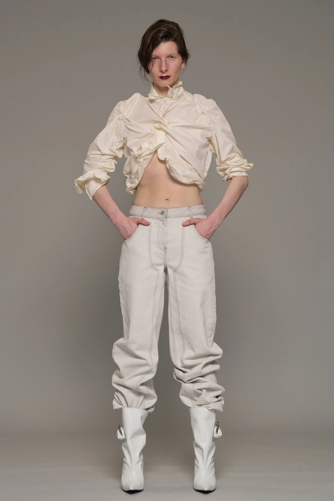 푸쉬버튼 FW26 LIGHT GRAY PANEL DETAIL DENIM PANTS 상품 이미지 1