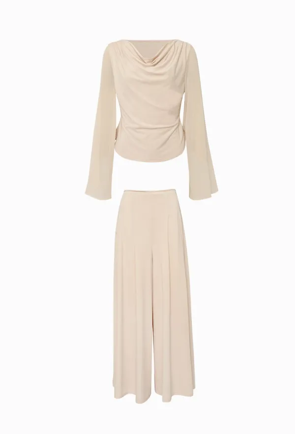 [SET] Rudy Drape Top + Rudy Wide Pants (Beige)