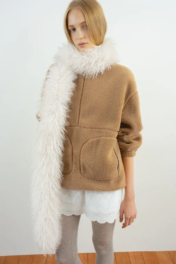 Fluffy Hairy Fur Scarf (Ivory)