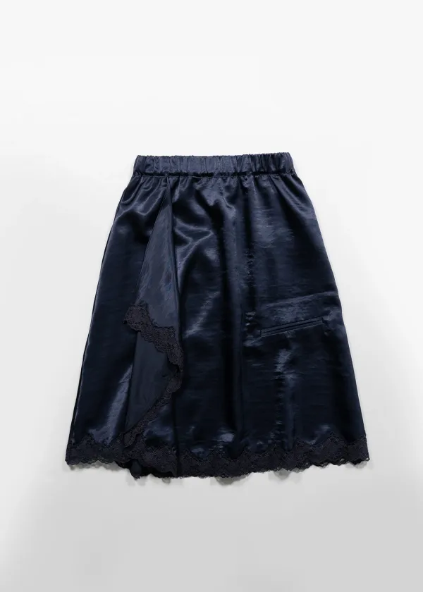SATIN DRAPE SKIRT - NAVY(2차 재입고)