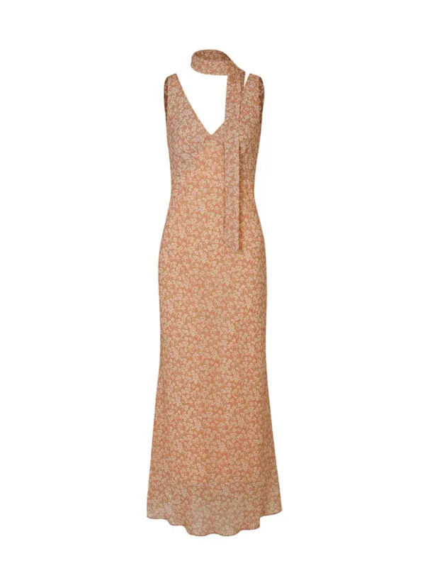 Jaden Flower Dress (Scarf Set / Peach)