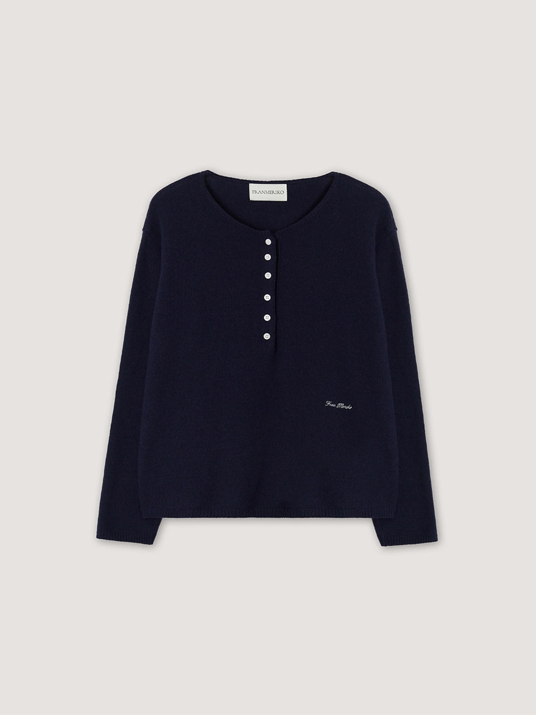프랑메리코 [2nd] Loner Cashmere Henley Knit - Navy 상품 이미지 1